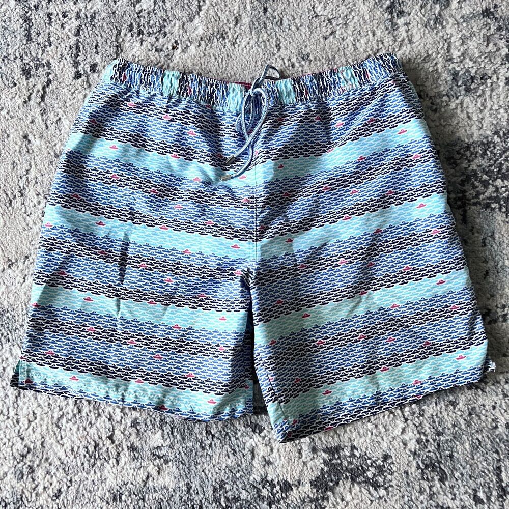 Peter Millar Seaside Collection Sailboat Print Lined Swim Trunks Size L